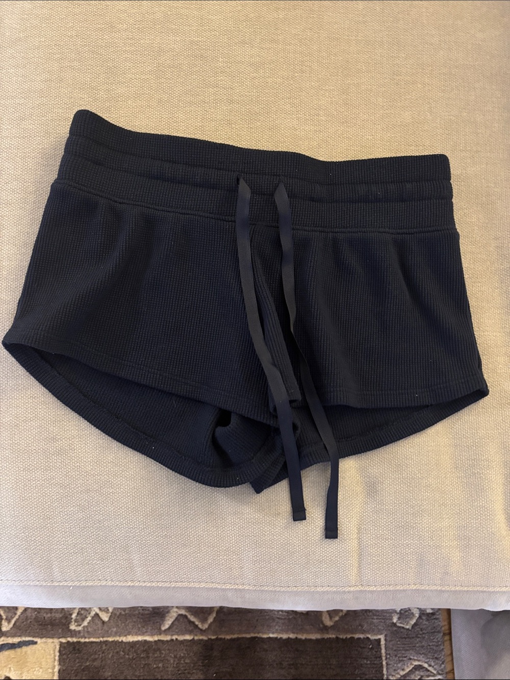 Hollister Junior Black Ribbed Drawstring Lounge Shorts